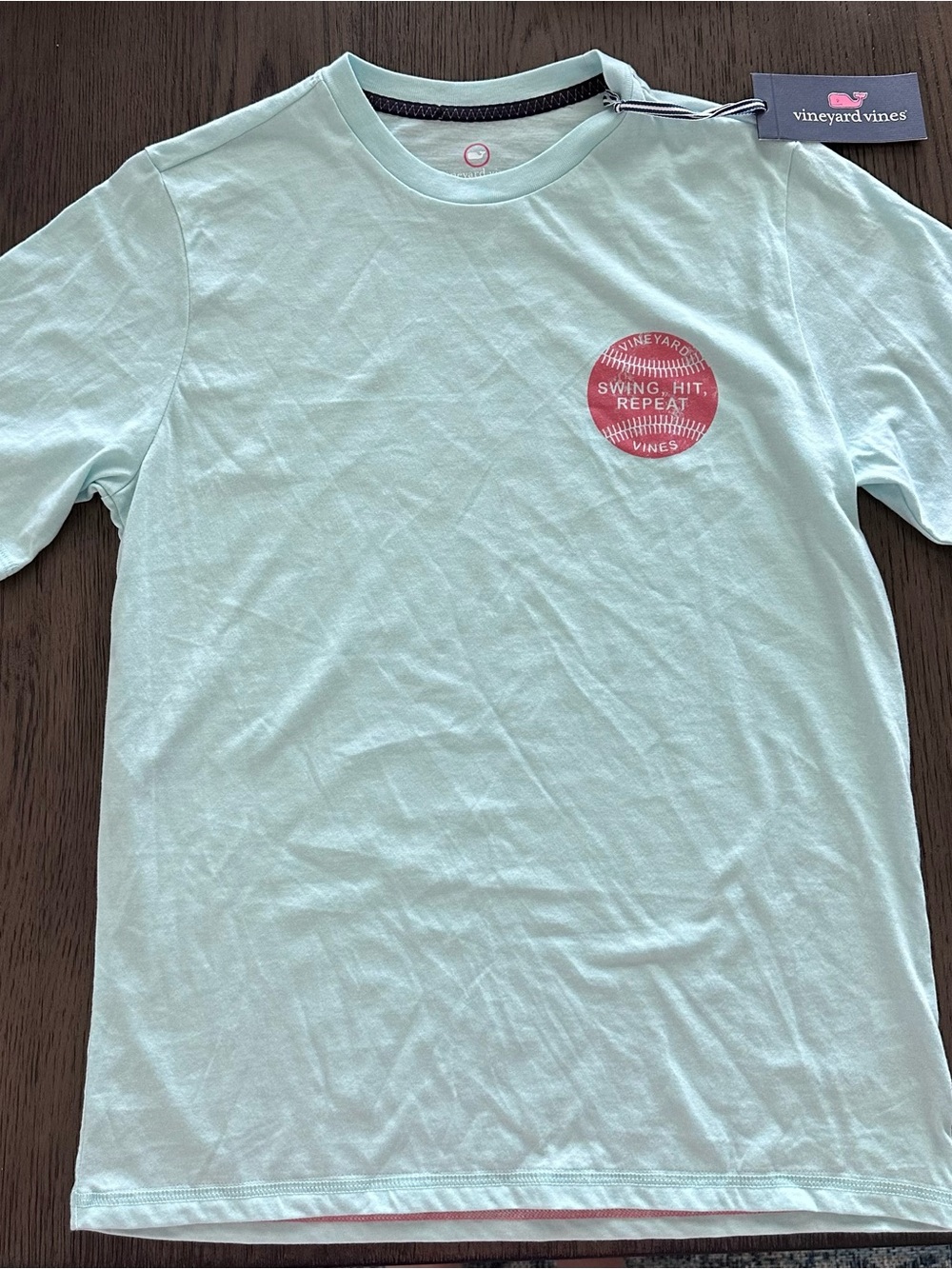Vineyard Vines boys Light Mint Short-Sleeve Crew Tee with Coral Chest Graphic